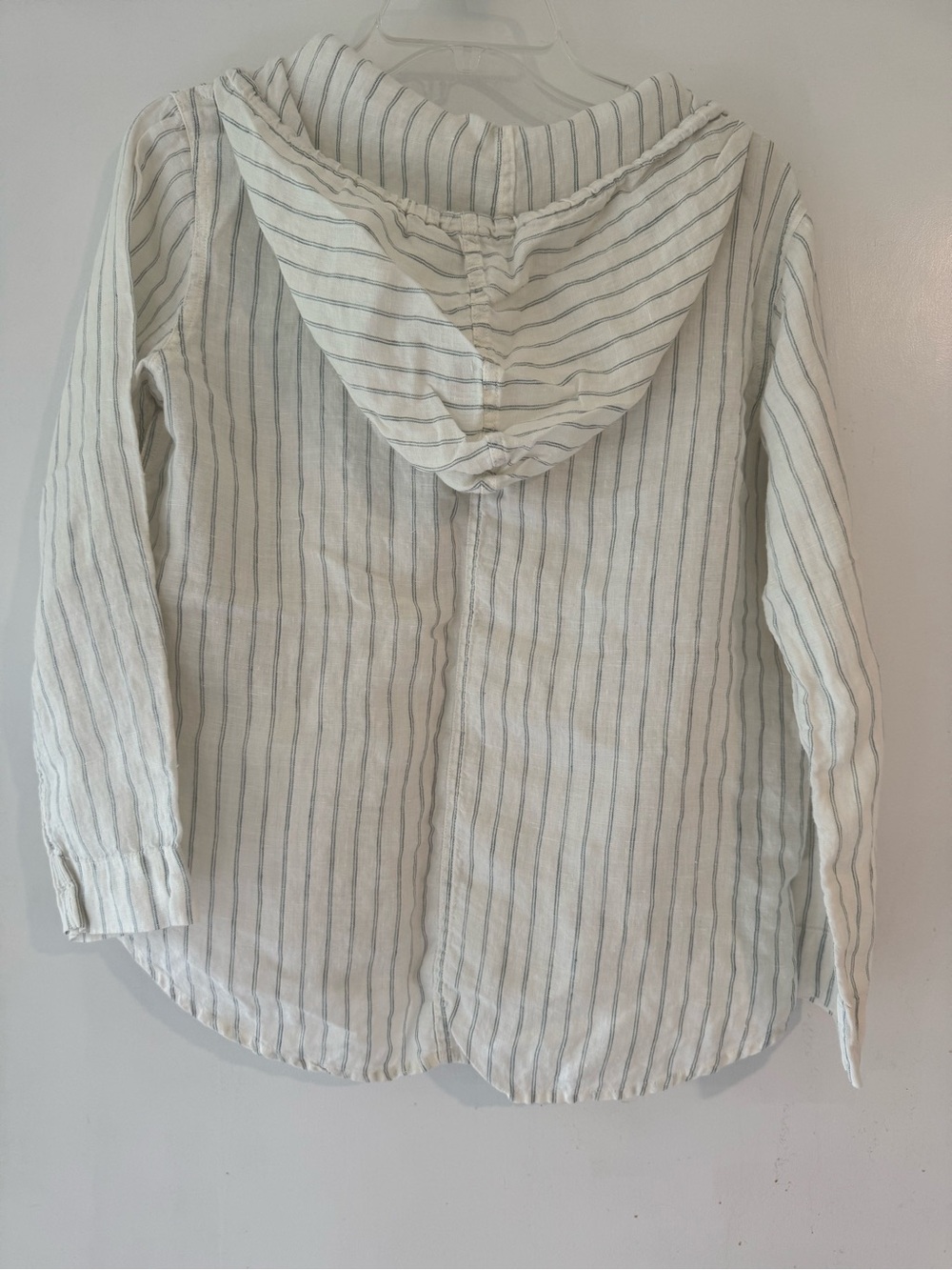 100% Linen Striped Hoodie Tunic Top - Cream with Light Blue Stripes - Picture 6 of 6